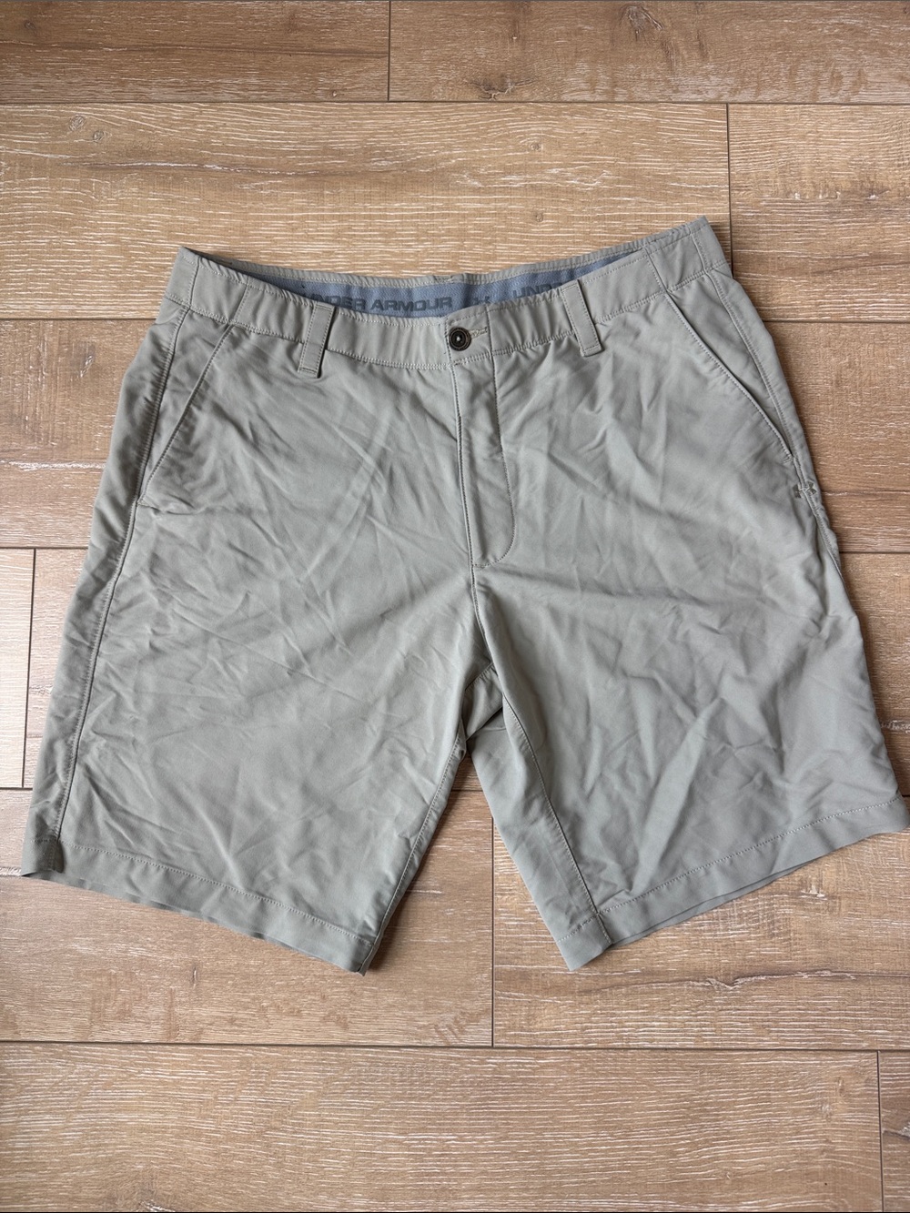 Under Armour Men's Light Olive Flat-Front Performance Shorts